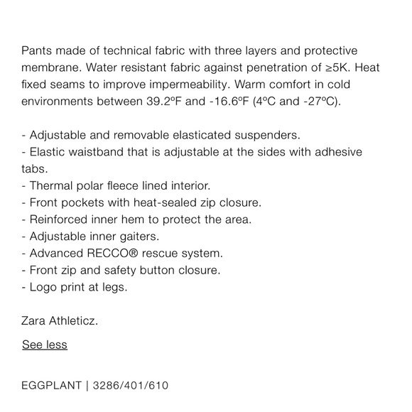 Zara Man NWT waterproof Recco ski pants 3286/401 - Picture 7 of 14